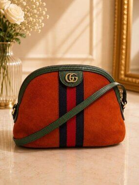 Authentic Gucci Ophidia Sherry Line Suede Small Crossbody Bag